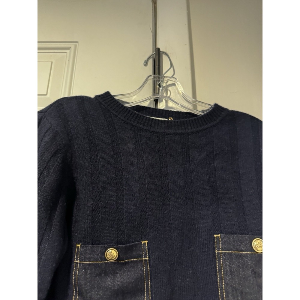 Sandro Women's Cropped Wool cashmere Sweater Navy Layered Size 1 Preppy - Picture 3 of 12